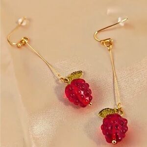 Elegant Gold and RaspBerry Drop Earrings new red green